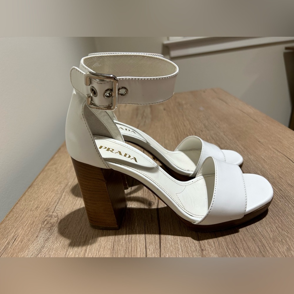 Prada Block Heel White Sandals - Picture 9 of 9
